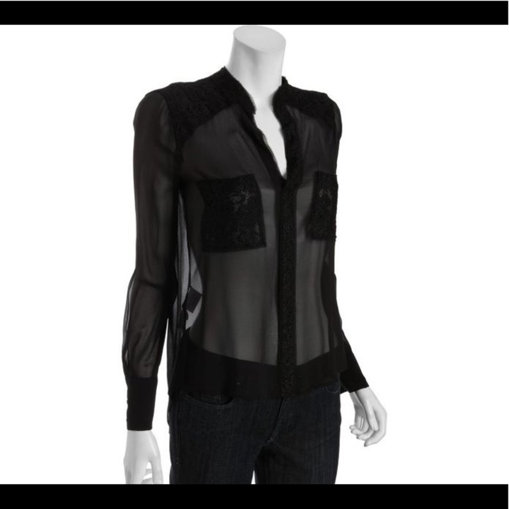 Bcbg silk lace pocket blouse